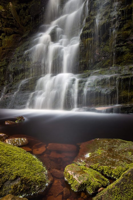 Middle Black Clough waterfall in the Peak District UK