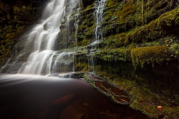Middle Black Clough waterfall in the Peak District UK